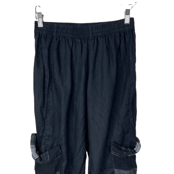 Tara Vao Linen Side Pocket Lagenlook Pants in Black Gray Stripe Size Medium - Picture 4 of 11